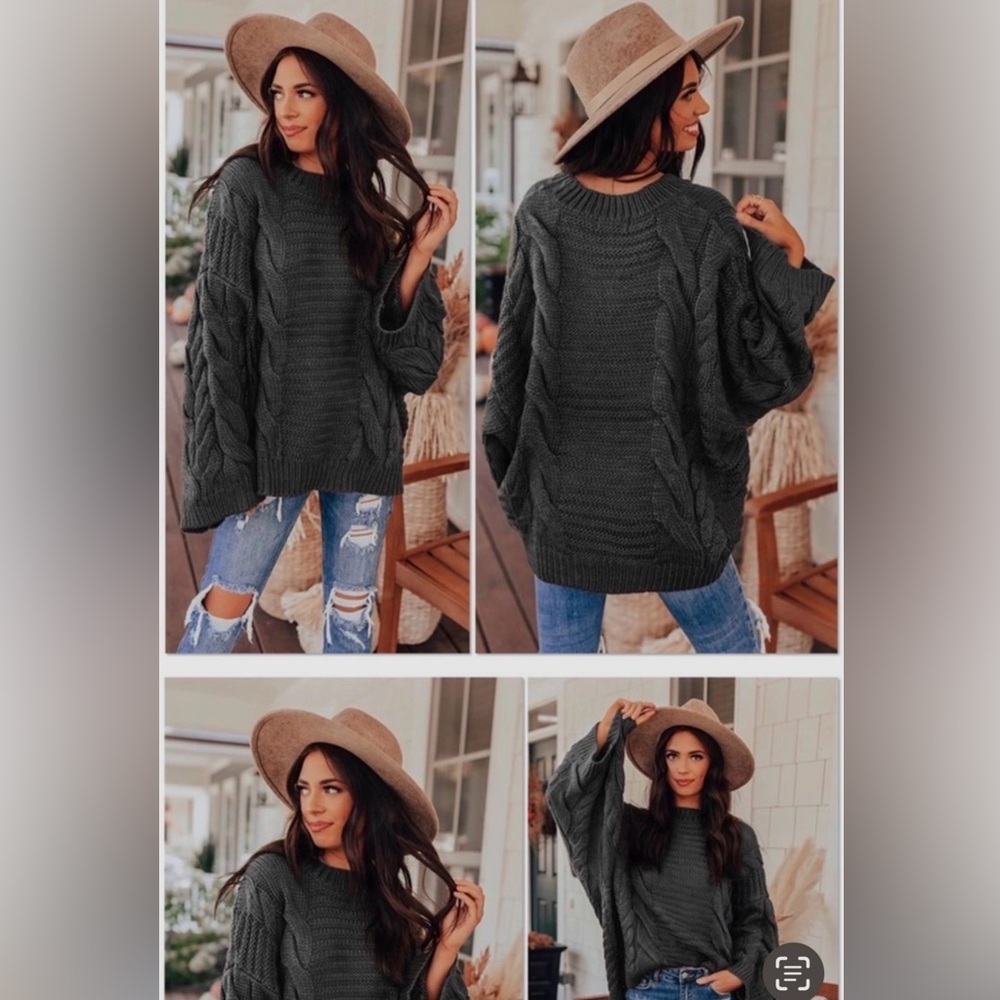 NIB BLACK OVERSIZED CABLE KNIT SWEATER